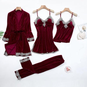 Autumn and winter long-sleeved suspender sexy lace nightgown suit1