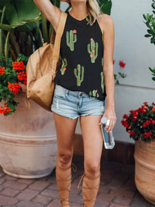 Women's Cactus Print Sleeveless Casual Vest