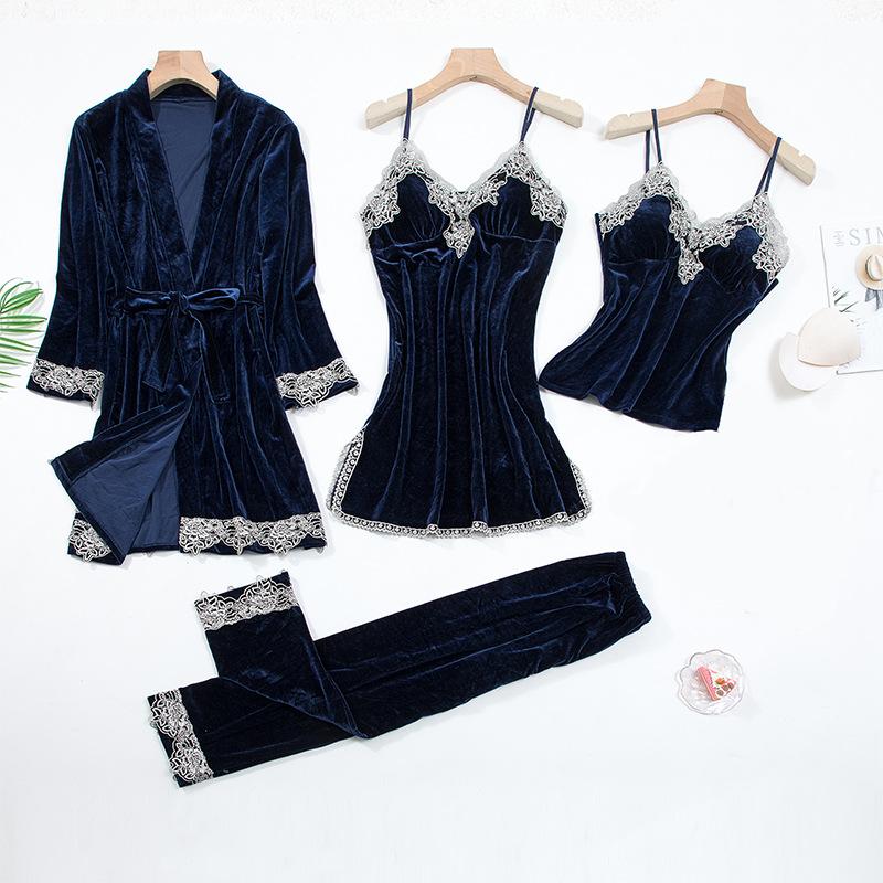 Autumn and winter long-sleeved suspender sexy lace nightgown suit1