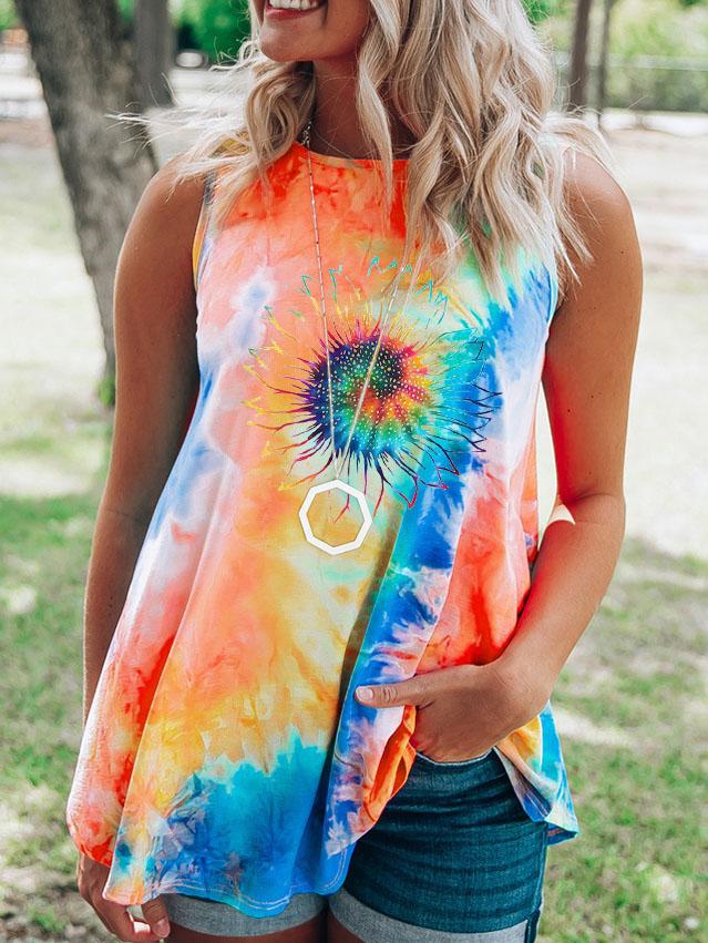 Sunflower Print Tie Dye Tank