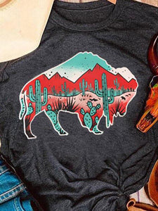Women's Buffalo Cactus Print Short Sleeve T-shirt