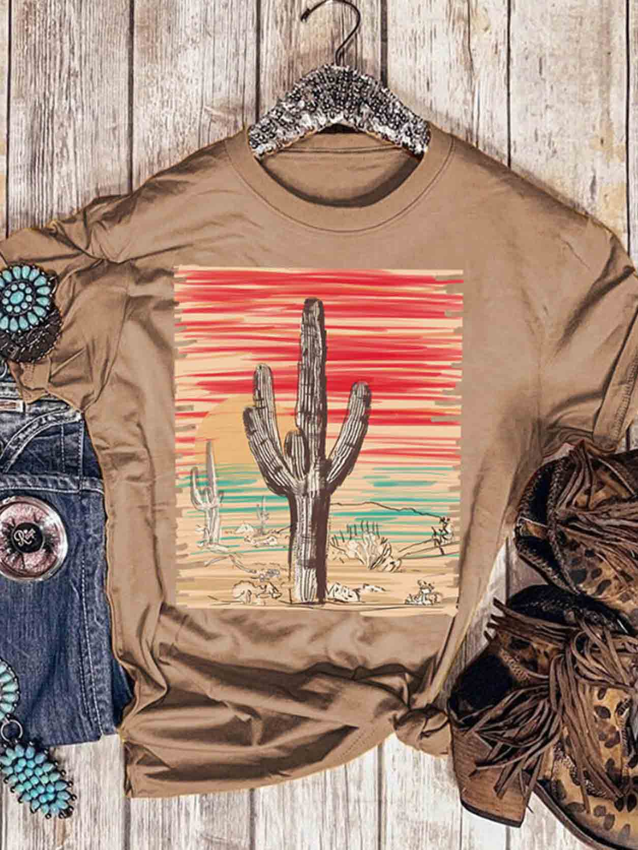 Women's Cactus Print Short Sleeve T-Shirt