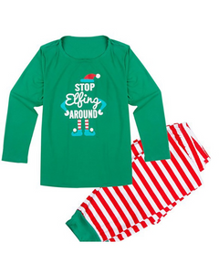 Christmas Letter Print Top & Striped Pants Set1