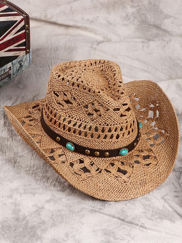 Western Cowboy Hollow Handmade Sunshade Straw Hat