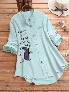 Animal print T-shirt color button long shirt11