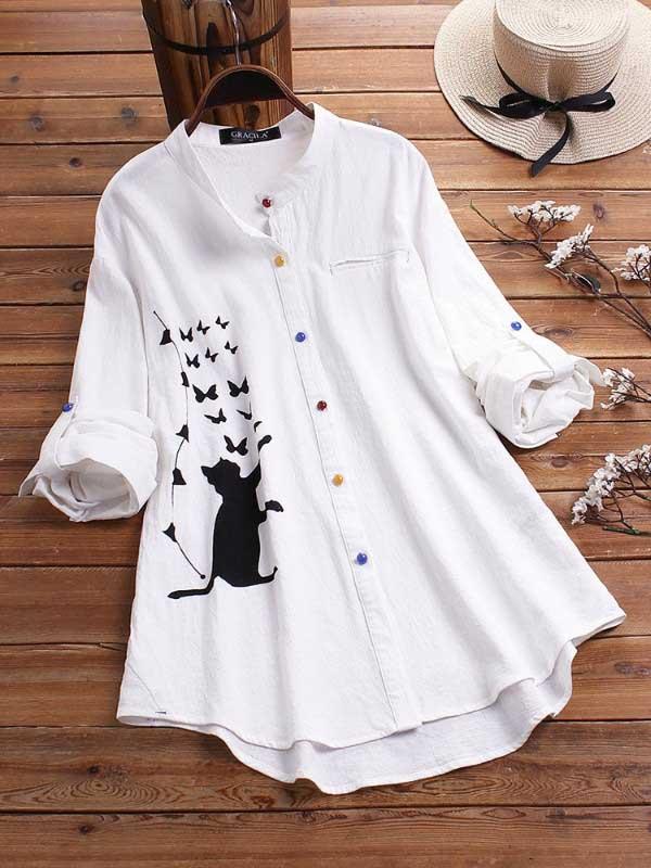 Animal print T-shirt color button long shirt11