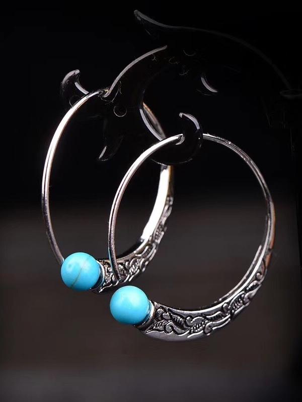 Women's Cowboy Style Silver Turquoise Earrings