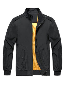 Men Stand Collar Solid Zipper Jacket