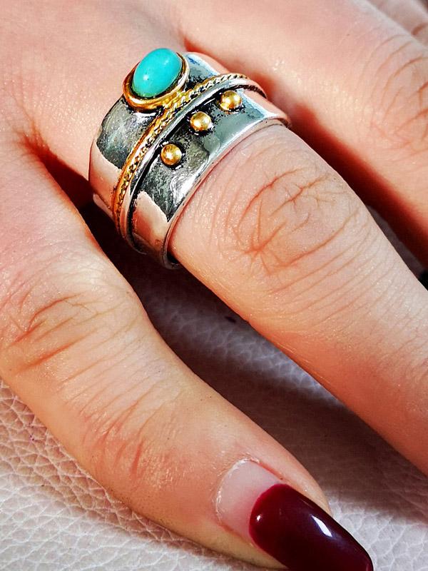 Thai Silver Turquoise Two-tone Ring