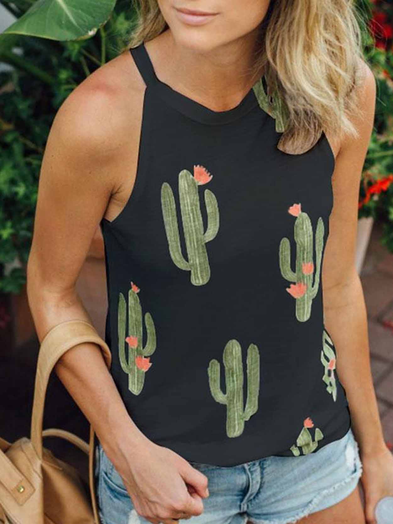 Women's Cactus Print Sleeveless Casual Vest