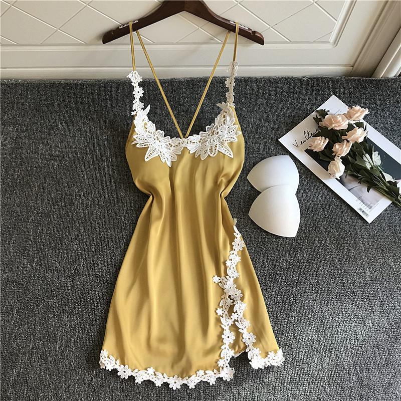 Ladies Summer Ice Silk Sling Lace Nightdress