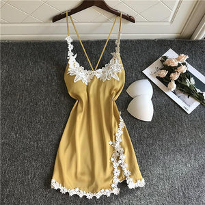 Ladies Summer Ice Silk Sling Lace Nightdress