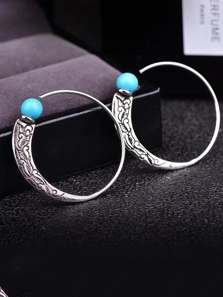 Women's Cowboy Style Silver Turquoise Earrings