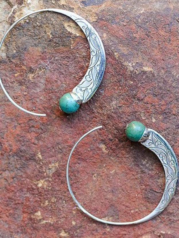 Women's Cowboy Style Silver Turquoise Earrings