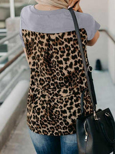 Animal leopard print stitching short sleeve T-shirt top