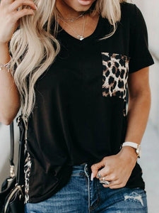 Animal leopard print stitching short sleeve T-shirt top