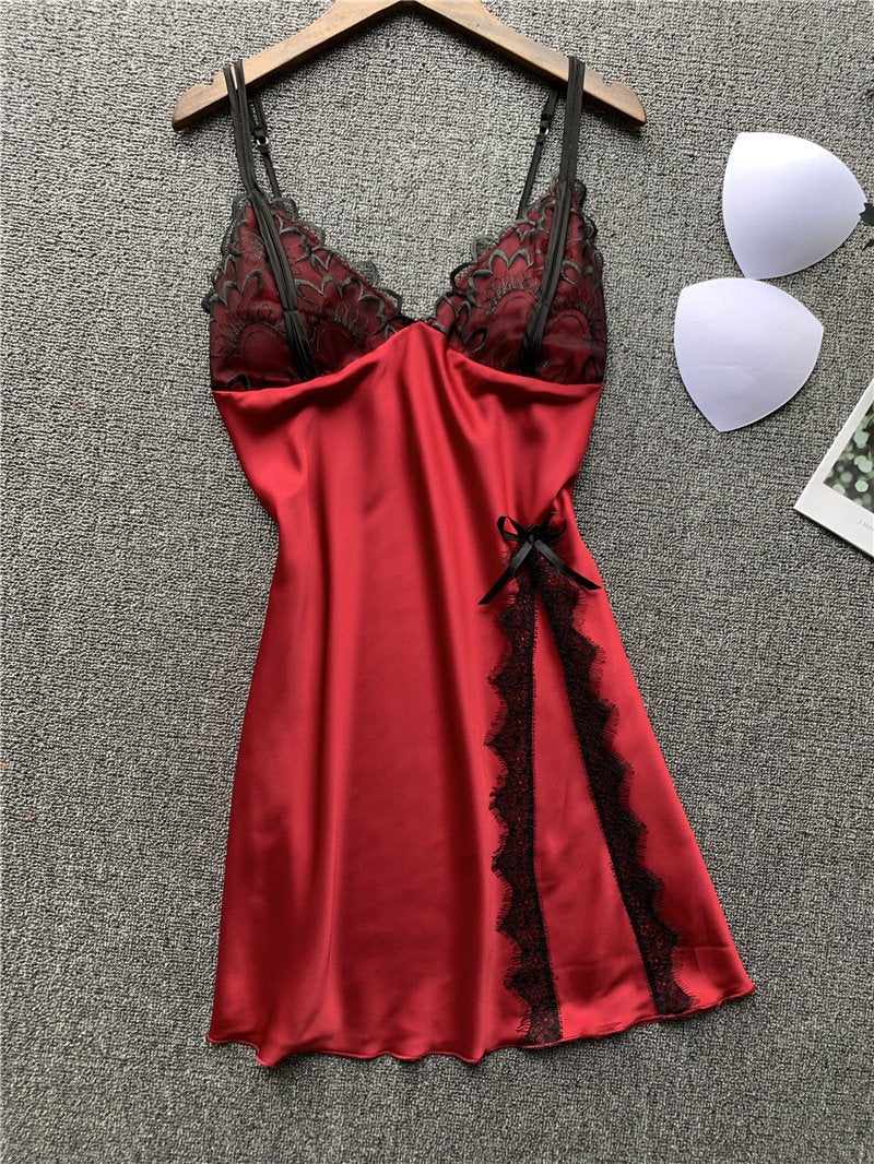 Feminine Lace Trim Suspender Nightdress