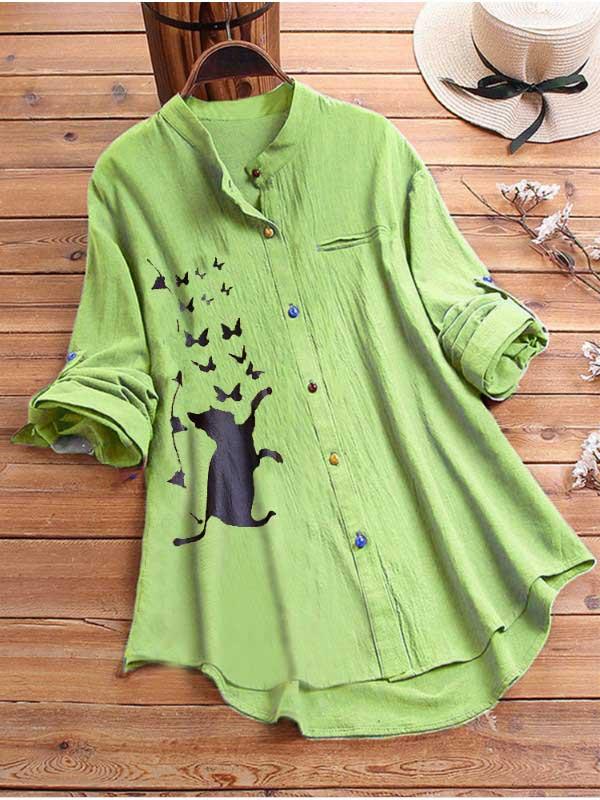 Animal print T-shirt color button long shirt11