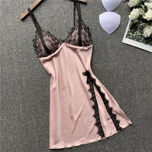 Feminine Lace Trim Suspender Nightdress