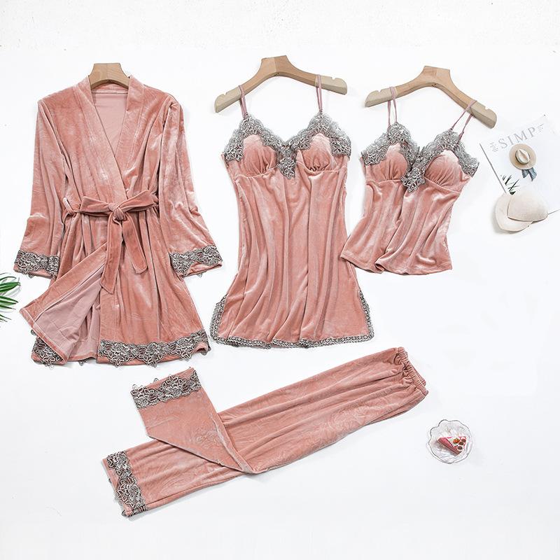 Autumn and winter long-sleeved suspender sexy lace nightgown suit1