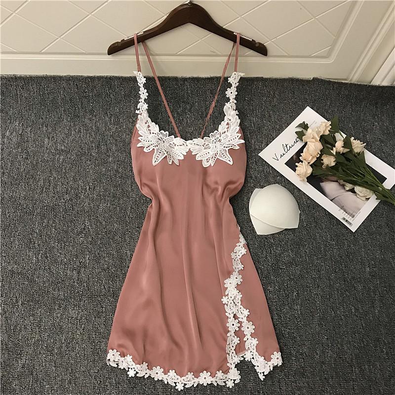 Ladies Summer Ice Silk Sling Lace Nightdress