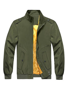 Men Stand Collar Solid Zipper Jacket