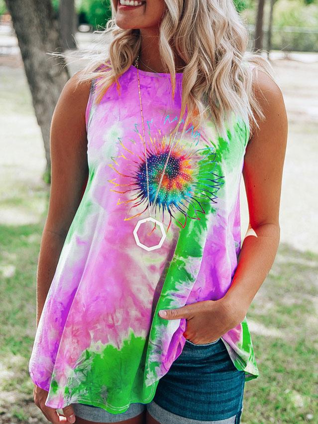 Sunflower Print Tie Dye Tank