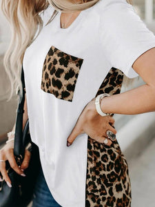 Animal leopard print stitching short sleeve T-shirt top