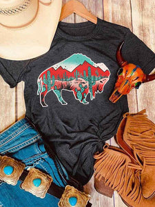 Women's Buffalo Cactus Print Short Sleeve T-shirt