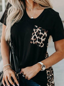 Animal leopard print stitching short sleeve T-shirt top