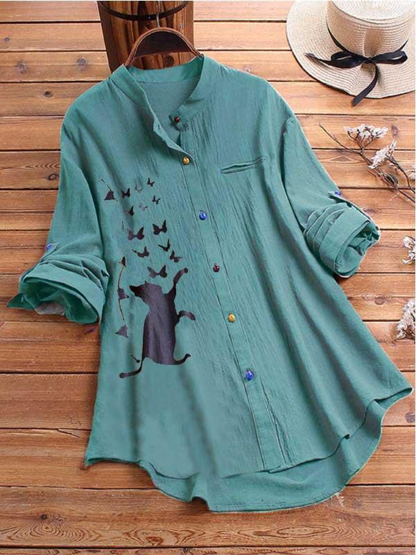 Animal print T-shirt color button long shirt11