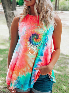 Sunflower Print Tie Dye Tank