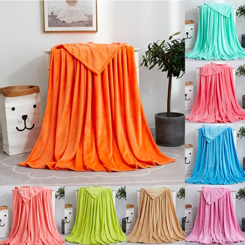 Soft Solid Color Flannel Blanket On Sofa/Bed/Travel