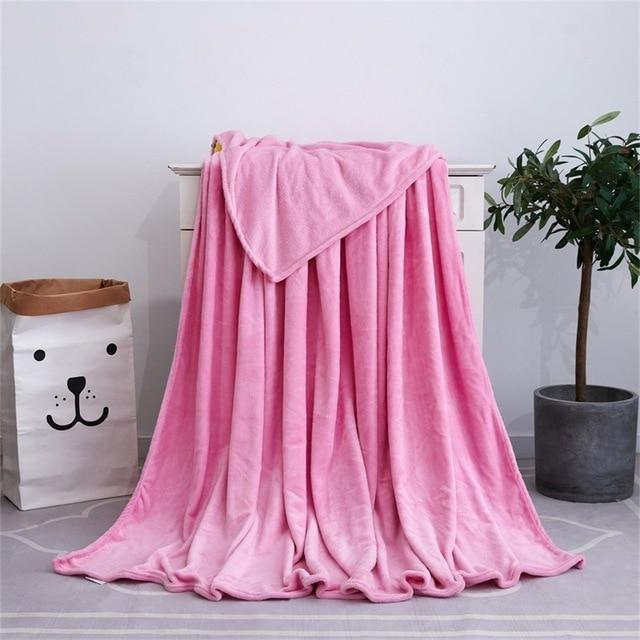 Soft Solid Color Flannel Blanket On Sofa/Bed/Travel