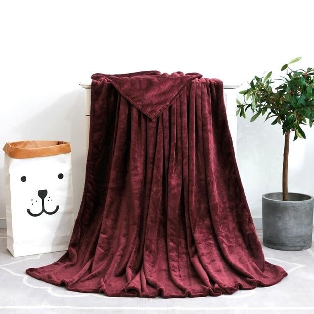 Soft Solid Color Flannel Blanket On Sofa/Bed/Travel