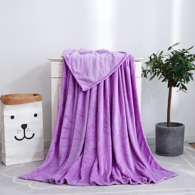 Soft Solid Color Flannel Blanket On Sofa/Bed/Travel