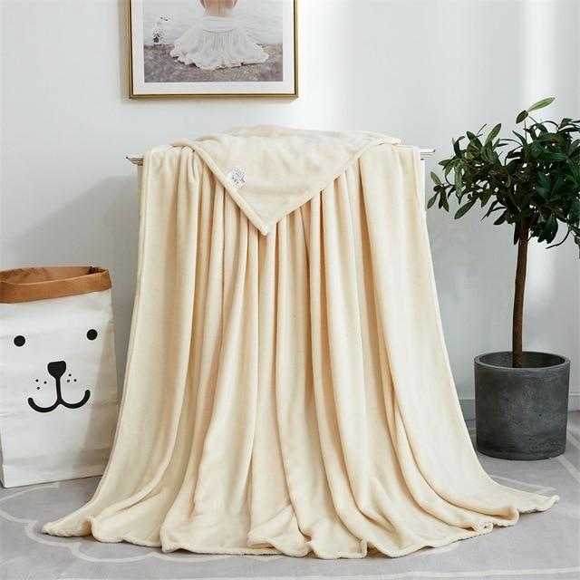 Soft Solid Color Flannel Blanket On Sofa/Bed/Travel