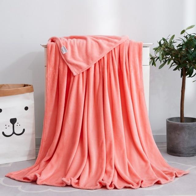 Soft Solid Color Flannel Blanket On Sofa/Bed/Travel