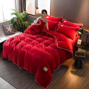 Thick Golden Mink Velvet Bedding Set