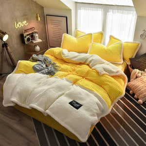 Thicken Crystal Velvet Flannel Splicing Duvet Cover Bedding Set