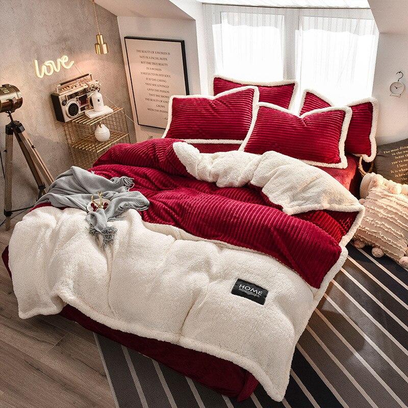 Thicken Crystal Velvet Flannel Splicing Duvet Cover Bedding Set