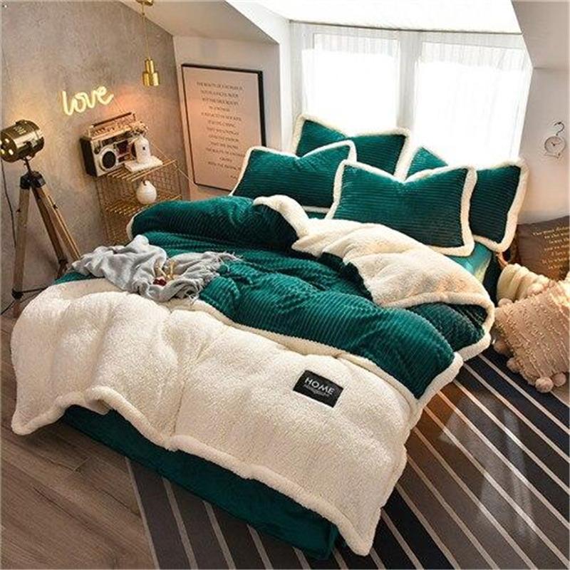 Thicken Crystal Velvet Flannel Splicing Duvet Cover Bedding Set