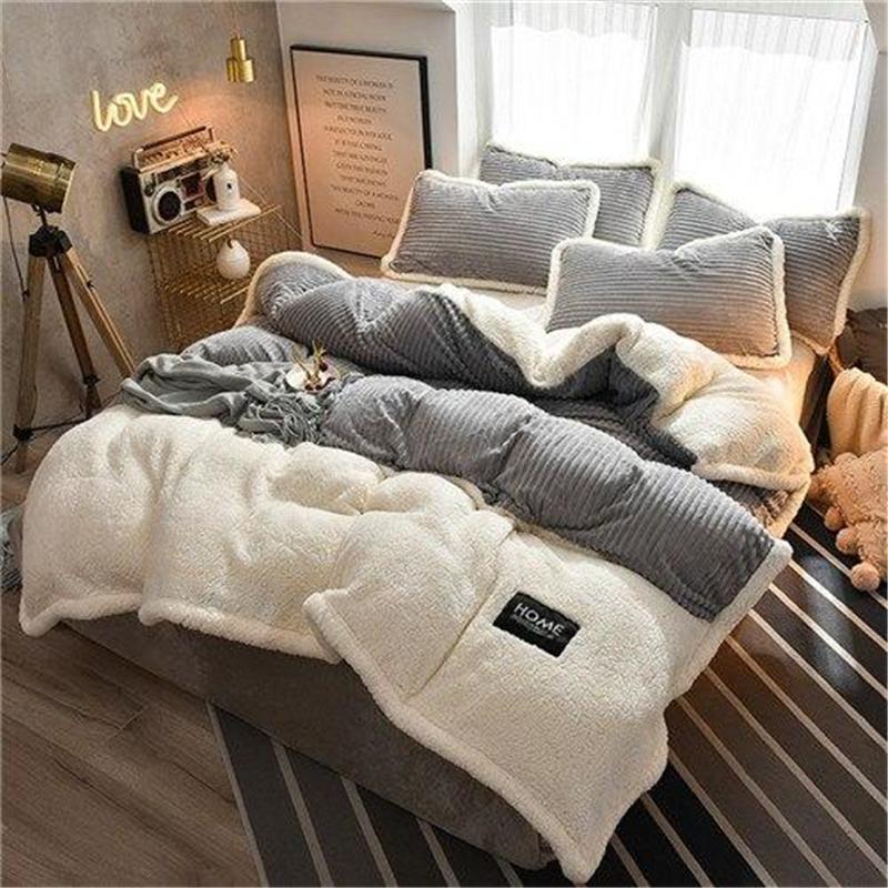 Thicken Crystal Velvet Flannel Splicing Duvet Cover Bedding Set