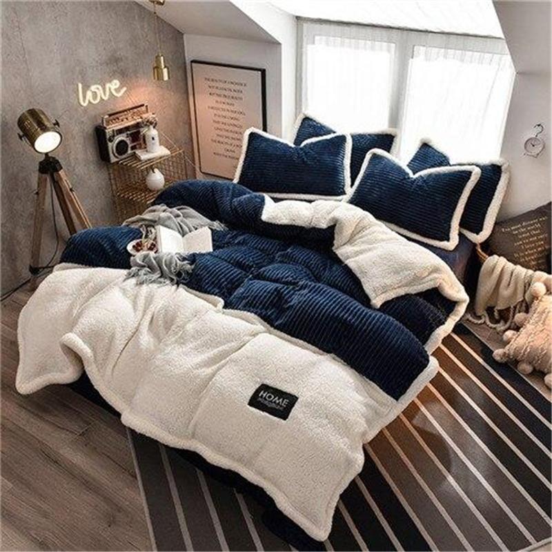 Thicken Crystal Velvet Flannel Splicing Duvet Cover Bedding Set