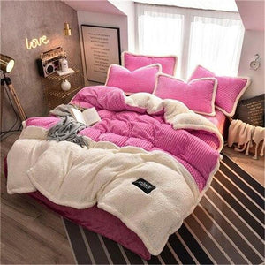 Thicken Crystal Velvet Flannel Splicing Duvet Cover Bedding Set