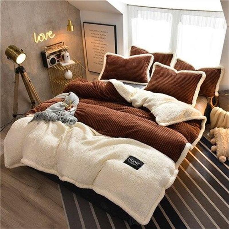 Thicken Crystal Velvet Flannel Splicing Duvet Cover Bedding Set