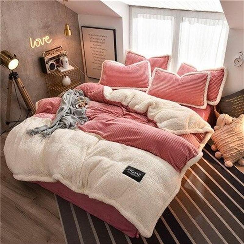 Thicken Crystal Velvet Flannel Splicing Duvet Cover Bedding Set