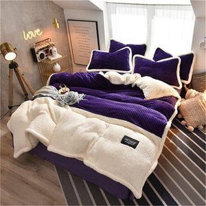 Thicken Crystal Velvet Flannel Splicing Duvet Cover Bedding Set