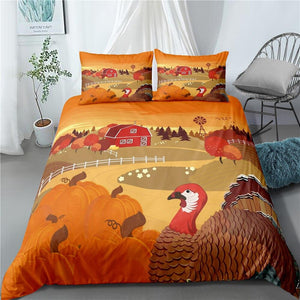 Thanksgiving Cute Turkey Pumpkin Soft Duvet Cover Set