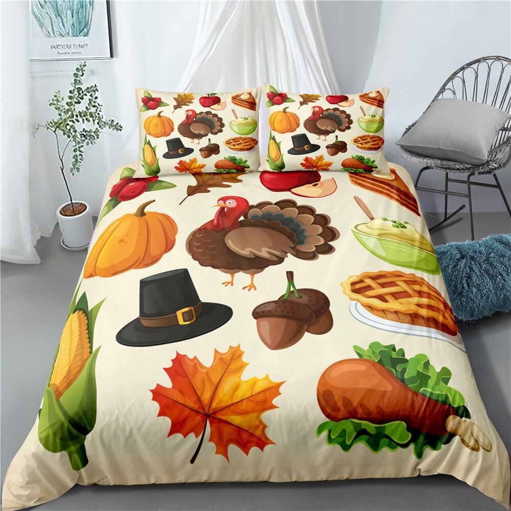 Thanksgiving Cute Turkey Pumpkin Soft Duvet Cover Set